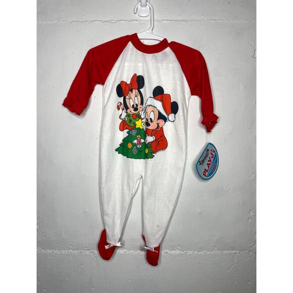 NEW Vintage 1984 Walt Disney Co Christmas One Piece Footie Mickey Minnie NEWBORN - Picture 1 of 13